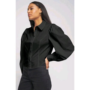 Bailey 44 Taraji Top Black Puff Sleeve Button Up Blouse Career S NWT $218 Staple